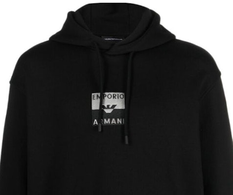 EMPORIO ARMANI FW23 Black Hoodie with Letter Print Design. 6R1MCN-1JWPZ-0999 Details for EMPORIO ARMANI FW23 Black Hoodie with Letter Print Design. 6R1MCN-1JWPZ-0999
