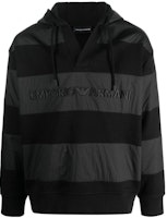 EMPORIO ARMANI FW23 Black Hoodie with Logo Embroidery and Patchwork Design. 6R1MCQ-1JLXZ-0999 EMPORIO ARMANI FW23 Black Hoodie with Logo Embroidery and Patchwork Design. 6R1MCQ-1JLXZ-0999
