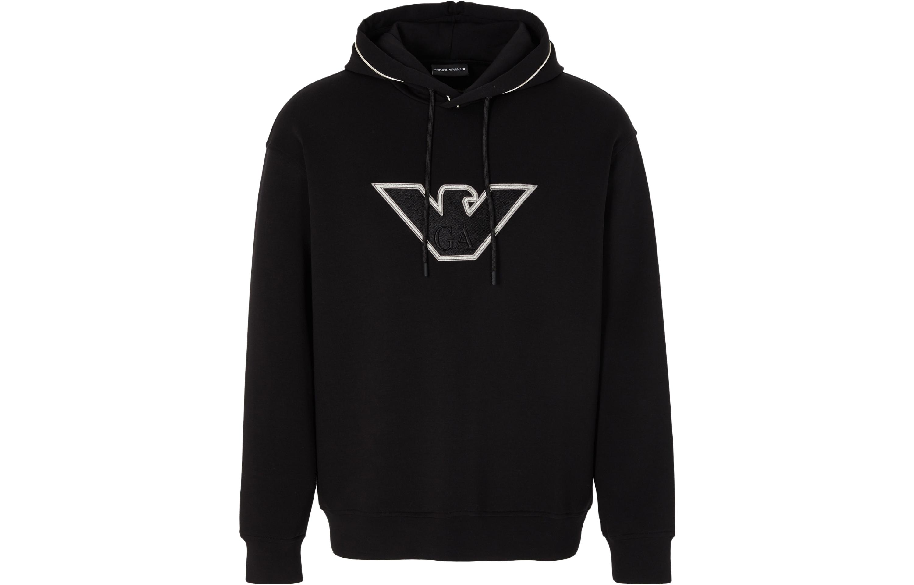 Order EMPORIO ARMANI FW23  Black Hoodie with Solid Color Logo Embroidery. 6R1ME5-1JHSZ-00A2