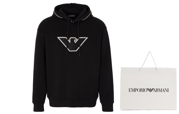 Lookbook EMPORIO ARMANI FW23  Black Hoodie with Solid Color Logo Embroidery. 6R1ME5-1JHSZ-00A2