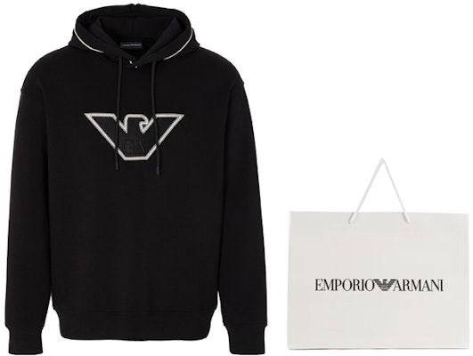 EMPORIO ARMANI FW23 Black Hoodie with Solid Color Logo Embroidery. 6R1ME5-1JHSZ-00A2 Lookbook EMPORIO ARMANI FW23 Black Hoodie with Solid Color Logo Embroidery. 6R1ME5-1JHSZ-00A2