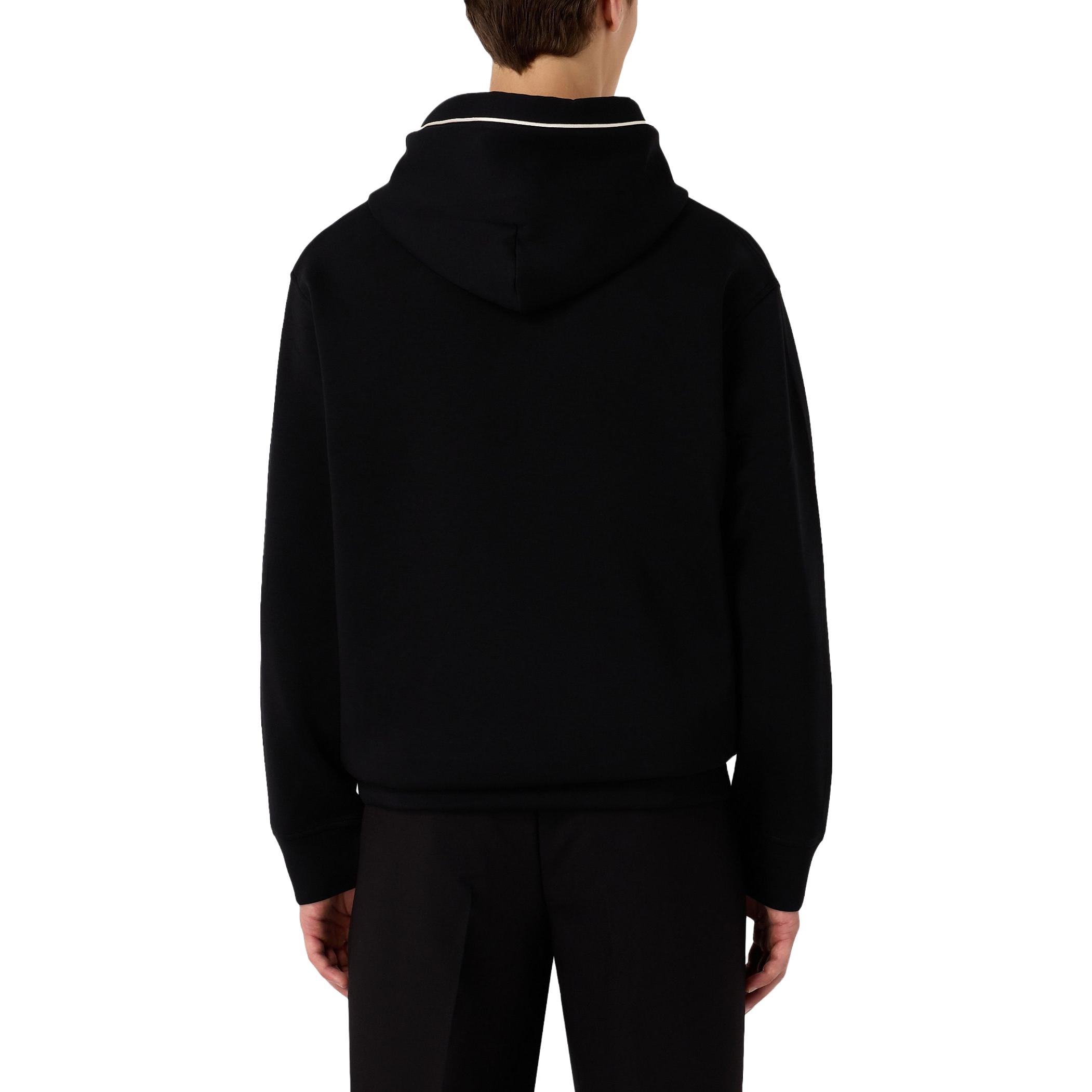 Purchase EMPORIO ARMANI FW23  Black Hoodie with Solid Color Logo Embroidery. 6R1ME5-1JHSZ-00A2
