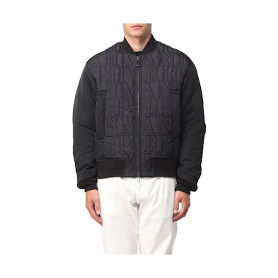 Emporio Armani FW23 Black Letter Print Zip Baseball Jacket 6R1B76-1NIJZ-0999