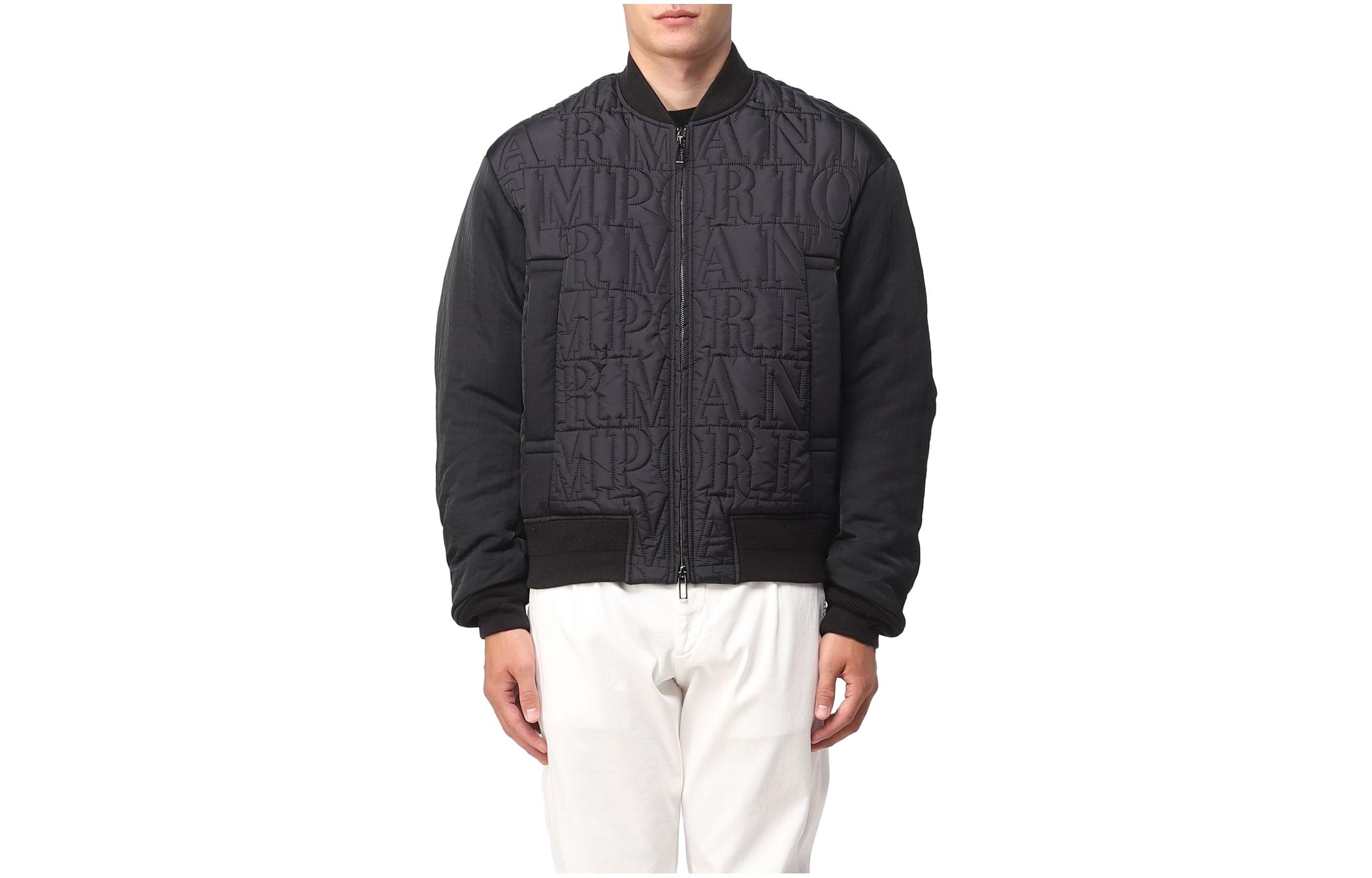 Order 埃姆普里奥·阿玛尼 FW23 黑色字母印花拉链棒球夹克 6R1B76-1NIJZ-0999