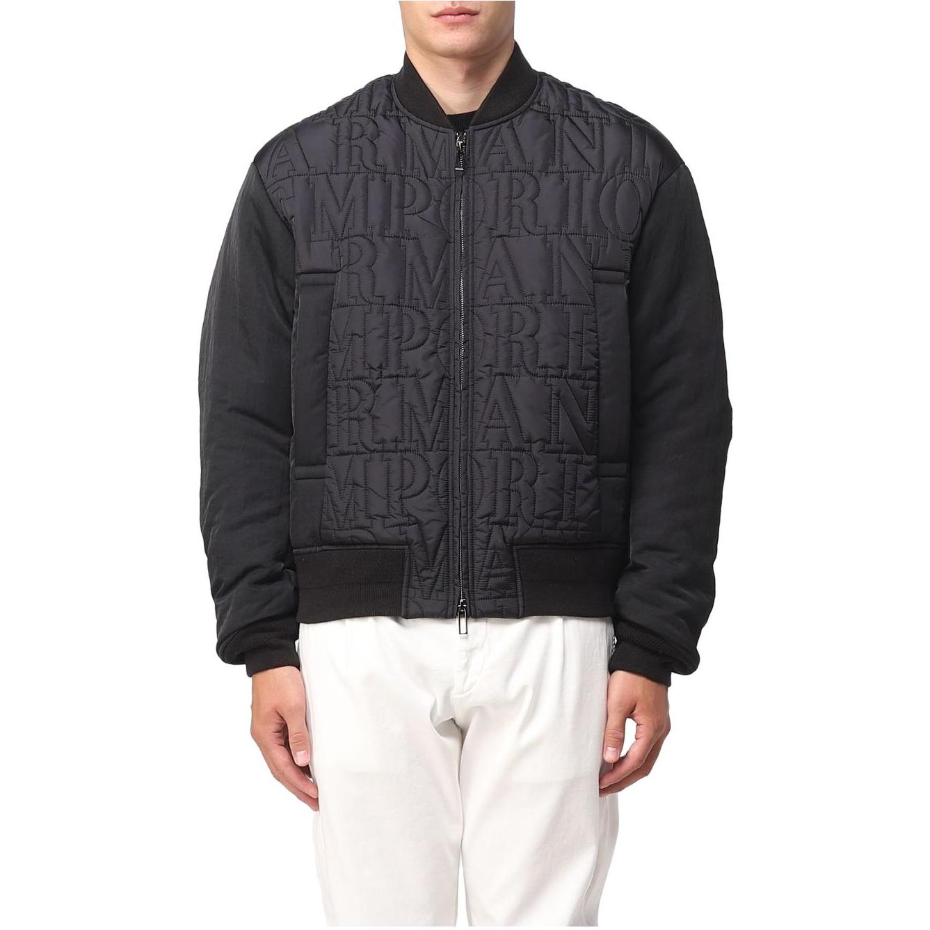 Lookbook 埃姆普里奥·阿玛尼 FW23 黑色字母印花拉链棒球夹克 6R1B76-1NIJZ-0999