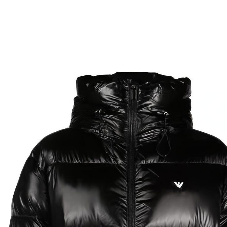 Sizing EMPORIO ARMANI FW23 Jaket Hitam Glossy Logo Slim-Fit Berkerudung. 6R1B97-1NKZZ-0999