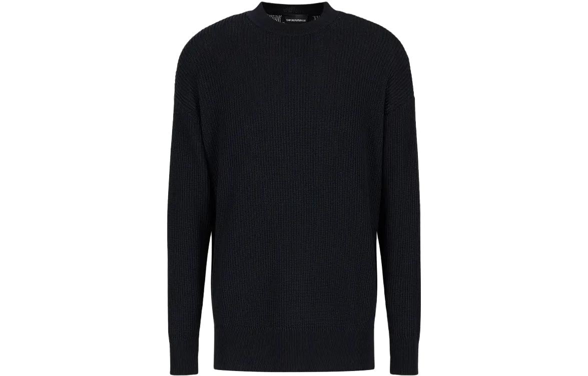 EMPORIO ARMANI FW23  Black Ribbed Knit Crewneck Sweater. 6R1MX2-1MAXZ-0920
