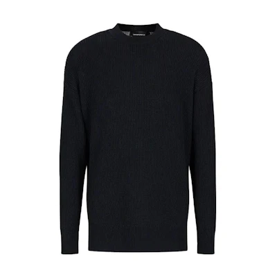 EMPORIO ARMANI FW23 Black Ribbed Knit Crewneck Sweater. 6R1MX2-1MAXZ-0920