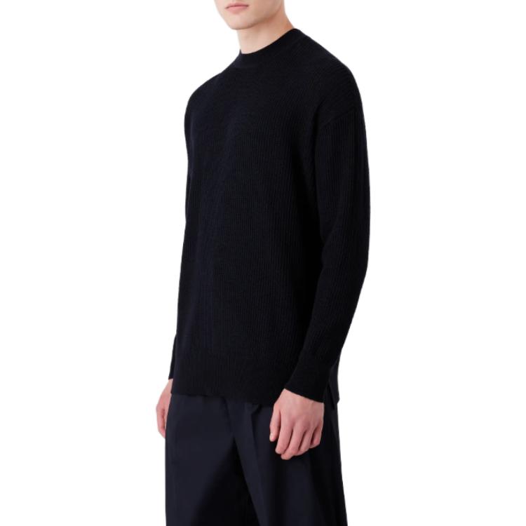 Lookbook エンポリオ アルマーニ FW23 ブラック リブ編み クルーネック セーター. 6R1MX2-1MAXZ-0920