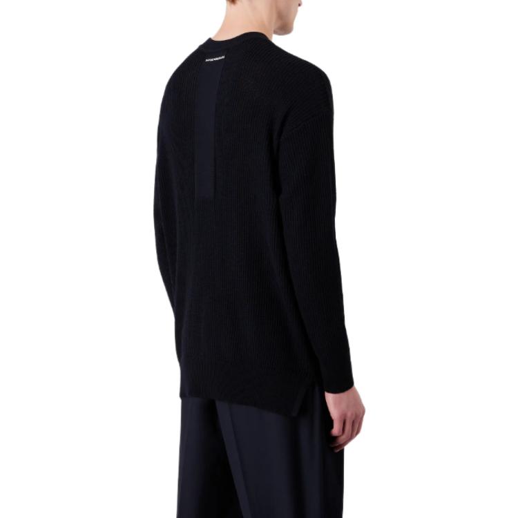 Shop エンポリオ アルマーニ FW23 ブラック リブ編み クルーネック セーター. 6R1MX2-1MAXZ-0920