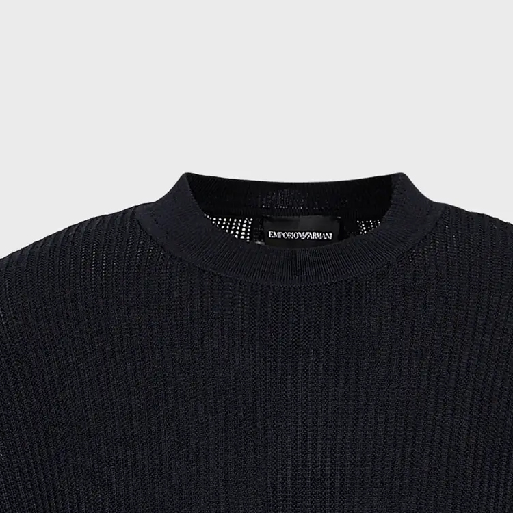 Sizing エンポリオ アルマーニ FW23 ブラック リブ編み クルーネック セーター. 6R1MX2-1MAXZ-0920