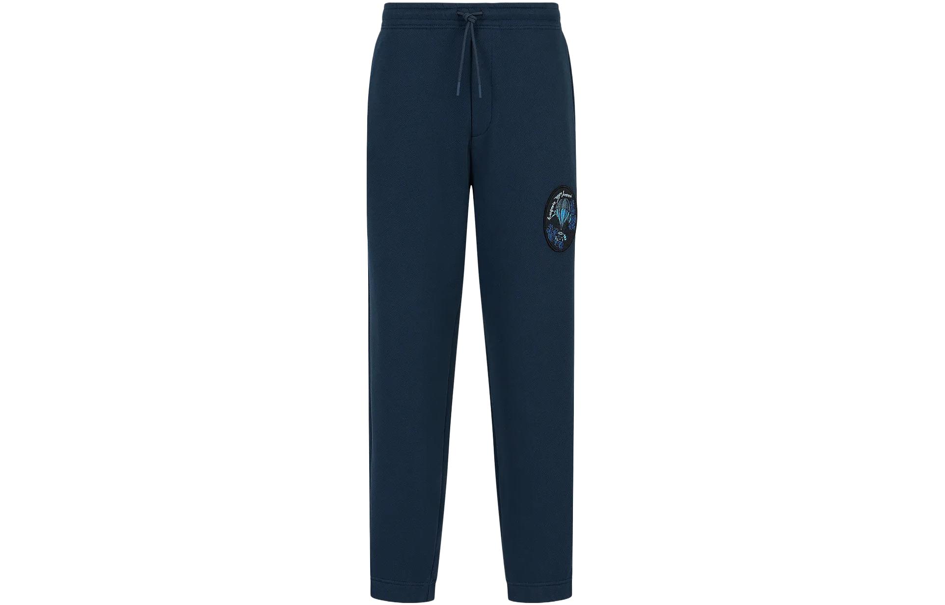 EMPORIO ARMANI FW23  Blue Straight-Leg Pants with Logo Embroidery Patch. 6R1P8P-1J7DZ-10922