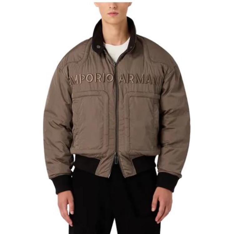 EMPORIO ARMANI FW23  Brown Loose-Fit Letter Stand Collar Cotton Jacket. 6R1B751-NFEZ1-0440 圖 4