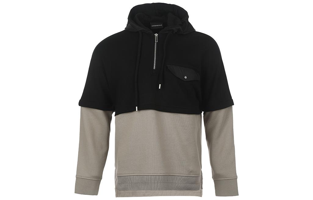 EMPORIO ARMANI FW23  Colorblock Hoodie Black Long Sleeve Pullover 6R1MBV-1JWPZ-0019
