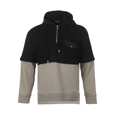 EMPORIO ARMANI FW23 Colorblock Hoodie Black Long Sleeve Pullover 6R1MBV-1JWPZ-0019