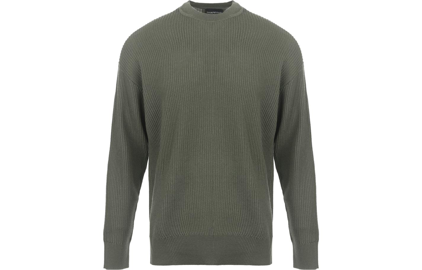 Buy EMPORIO ARMANI FW23  Green Crewneck Knit Sweater Casual Long Sleeve. 6R1MX2-1MAXZ-F608