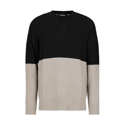 EMPORIO ARMANI FW23 Knit Sweater Black Beige Colorblock Crewneck Casual. 6R1MX2-1MAXZ-F010