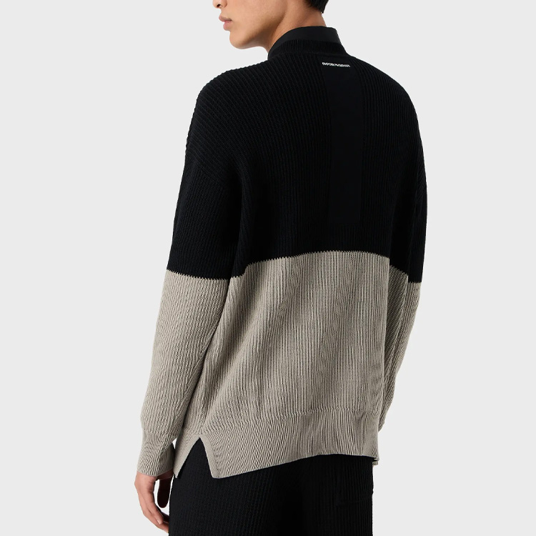 Shop エンポリオアルマーニ FW23 クルーネック ニットセーター ブラック ベージュ カジュアル. 6R1MX2-1MAXZ-F010