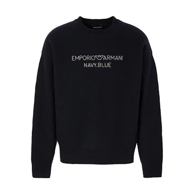 EMPORIO ARMANI FW23 Logo Print Black Crewneck Long Sleeve Sweater. 6R1MXD-1MNDZ-0920