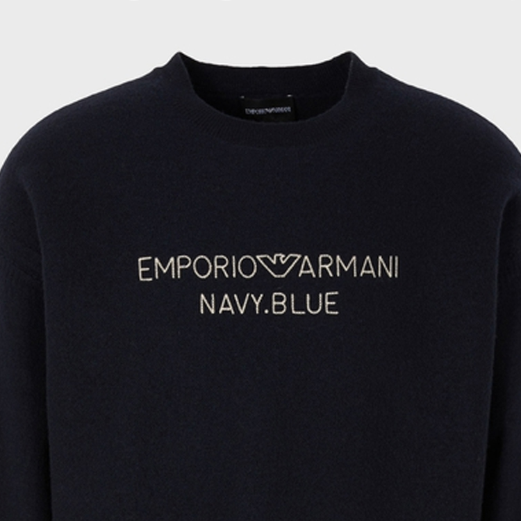 Lookbook EMPORIO ARMANI FW23  Logo Print Black Crewneck Long Sleeve Sweater. 6R1MXD-1MNDZ-0920