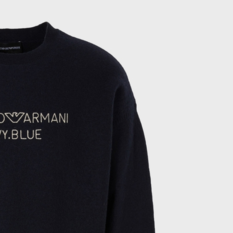 Shop EMPORIO ARMANI FW23  Logo Print Black Crewneck Long Sleeve Sweater. 6R1MXD-1MNDZ-0920