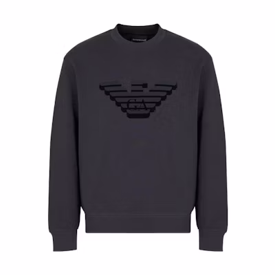 EMPORIO ARMANI FW23 Logo Print Crewneck Long Sleeve Sweatshirt. 6R1MG7-1JHSZ-08A4