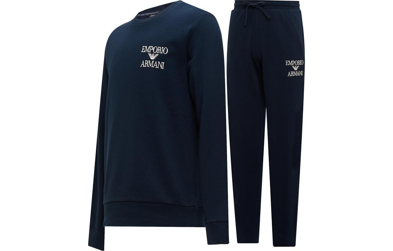 Shop EMPORIO ARMANI FW23  Navy Blue Embroidered Casual Sportswear Set. 111943-3F571-0135