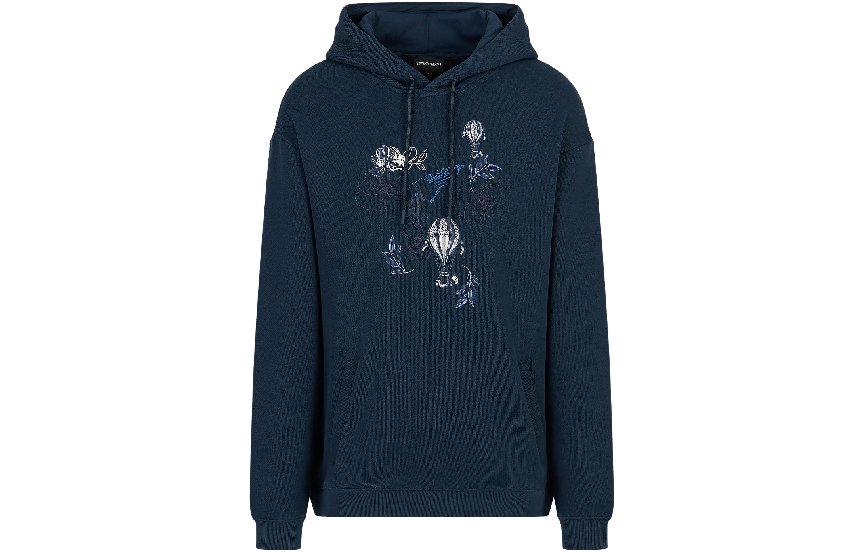 EMPORIO ARMANI FW23  Navy Blue Hoodie with Embroidered Lettering. 6R1M8P-1J7DZ-0954