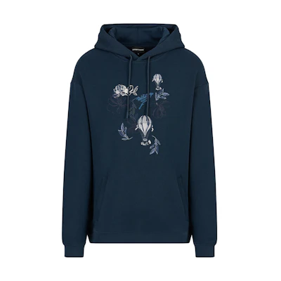 EMPORIO ARMANI FW23 Navy Blue Hoodie with Embroidered Lettering. 6R1M8P-1J7DZ-0954
