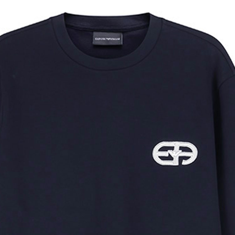 Cheap EMPORIO ARMANI FW23  Navy Blue Logo Crewneck Pullover Sweatshirt. 8N1ML7-1JHSZ-0920