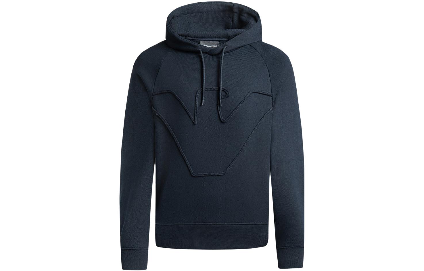 EMPORIO ARMANI FW23  Navy Blue Logo Hoodie Long Sleeve Sweatshirt. 6R1ME4-1JWPZ-09S6