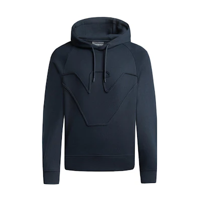 EMPORIO ARMANI FW23 Navy Blue Logo Hoodie Long Sleeve Sweatshirt. 6R1ME4-1JWPZ-09S6