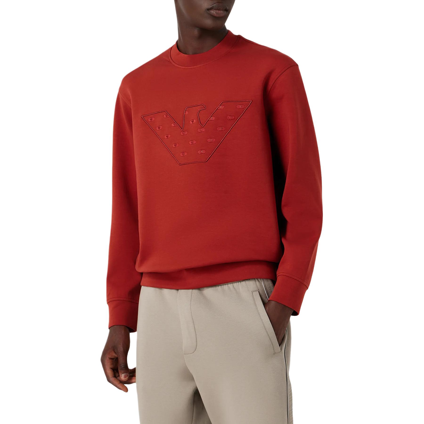 Shop EMPORIO ARMANI FW23  Orange Logo Embroidered Casual Sweatshirt. 6R1ME7-1JHSZ-0454