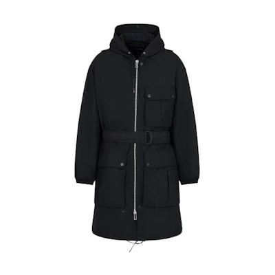 EMPORIO ARMANI FW23 Reversible Hooded Zip Long Black Windbreaker Coat. 6R1LC71-NZKZ1-0999