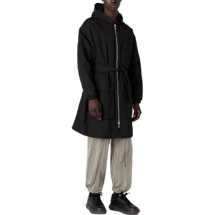 Shop EMPORIO ARMANI FW23 可翻轉連帽拉鍊長款黑色風衣外套. 6R1LC71-NZKZ1-0999