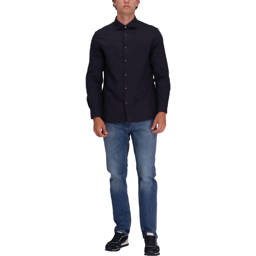 Cheap EMPORIO ARMANI FW23  Solid Color Casual Long Sleeve Button-Up Shirt 6R1C86-1NVYZ-1F1D4
