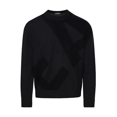 EMPORIO ARMANI FW23 Solid Color Logo Embroidered Crewneck Sweater. 6R1MX4-1MFVZ-F012