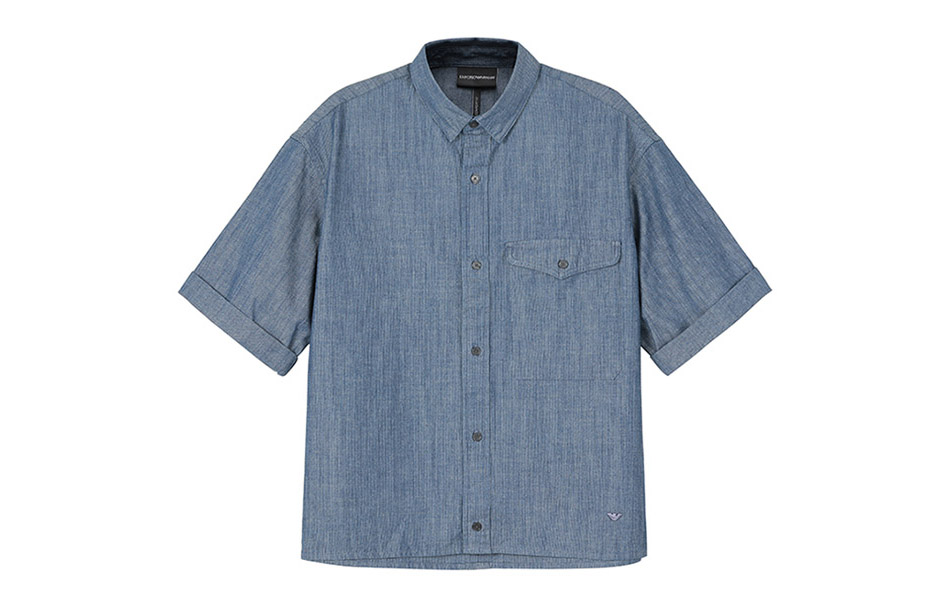 EMPORIO ARMANI FW23  Solid Color Short-Sleeve Shirt Blue 6R1CA6-1DRLZ-0941