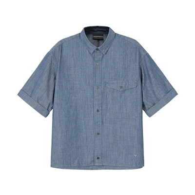 EMPORIO ARMANI FW23 Solid Color Short-Sleeve Shirt Blue 6R1CA6-1DRLZ-0941