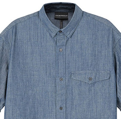 EMPORIO ARMANI FW23 Kemeja Lengan Pendek Warna Biru Solid 6R1CA6-1DRLZ-0941 1