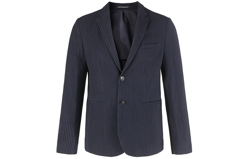 EMPORIO ARMANI FW23  Solid Textured Striped Blazer - Navy Blue H41G62-E1070-920