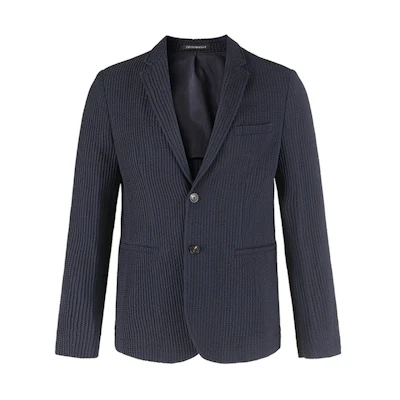 EMPORIO ARMANI FW23 Solid Textured Striped Blazer - Navy Blue H41G62-E1070-920