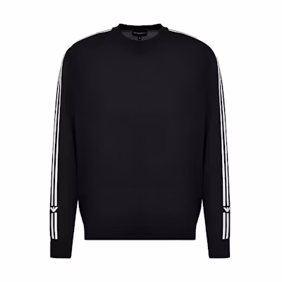 EMPORIO ARMANI FW23 Striped Black Crewneck Sweater Long Sleeve. 6R1MXG-1MNGZ-F093