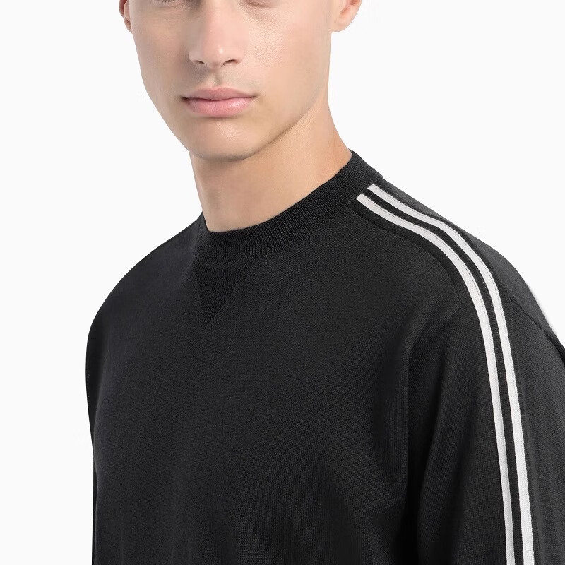 Shop EMPORIO ARMANI FW23  Striped Black Crewneck Sweater Long Sleeve. 6R1MXG-1MNGZ-F093