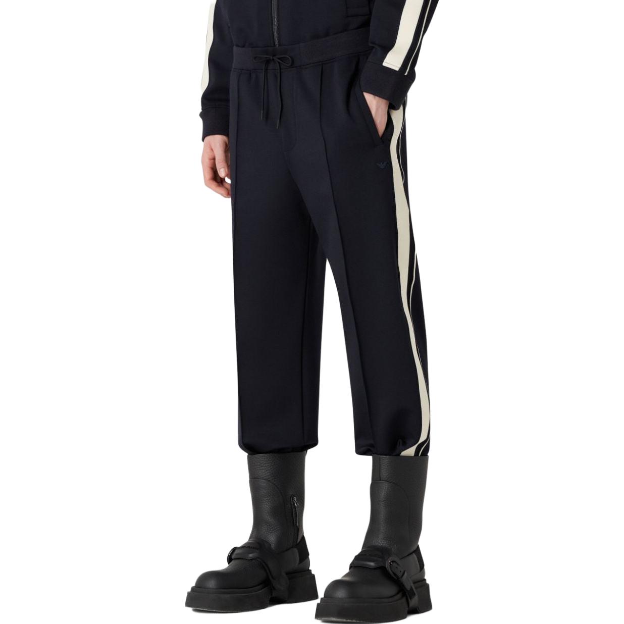 Shop Emporio Armani FW23  Striped Knit Drawstring Sweatpants Black. 6R1PQ31JHQZ0999