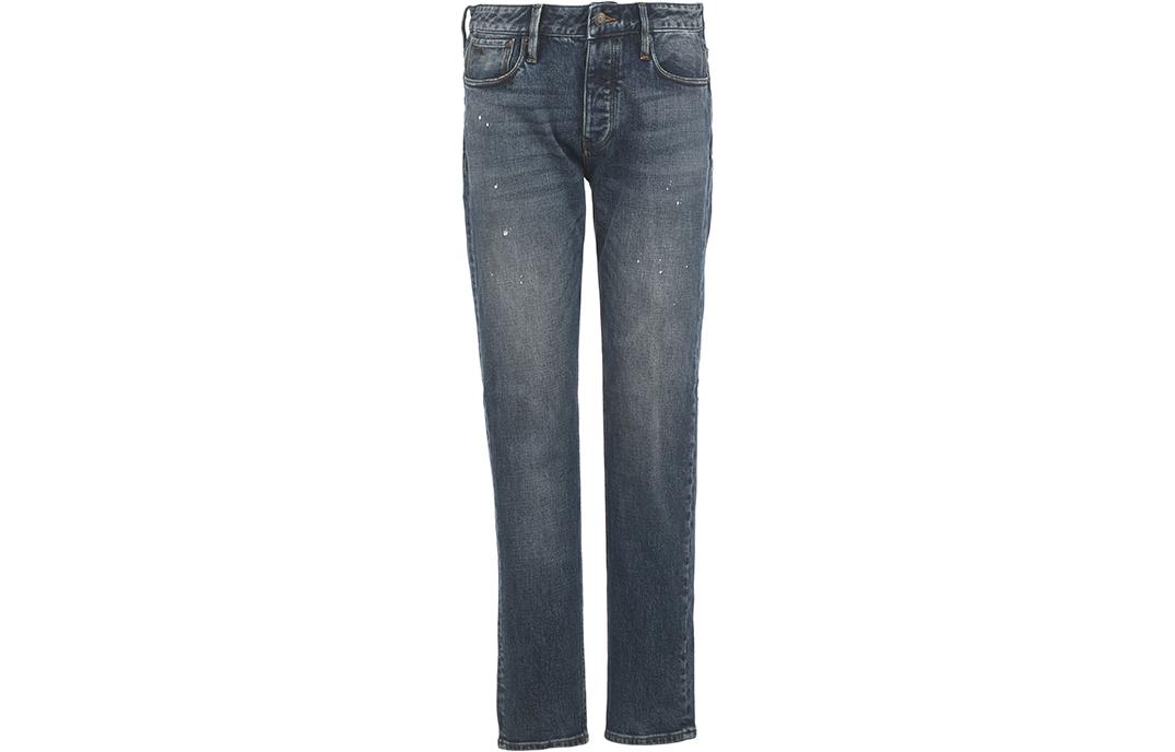 EMPORIO ARMANI FW23  Washed Vintage Straight Jeans with Zipper Pockets Blue 6R1J75-1DMXZ-0942