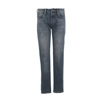 EMPORIO ARMANI FW23 Washed Vintage Straight Jeans with Zipper Pockets Blue 6R1J75-1DMXZ-0942