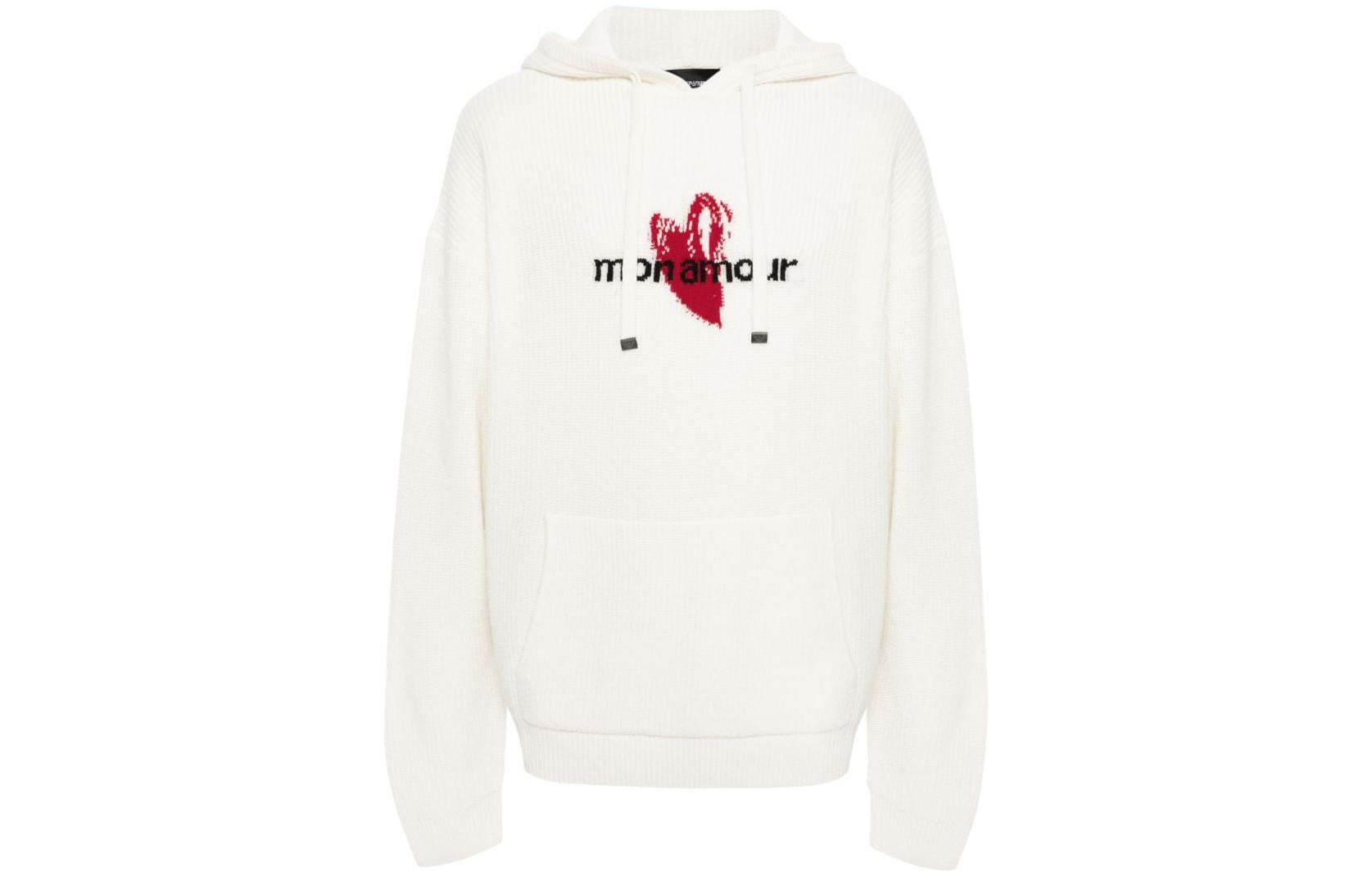 EMPORIO ARMANI FW23  White Heart Letter Hooded Loose Knit Sweater. 3D1MVJ-1M42Z-F130