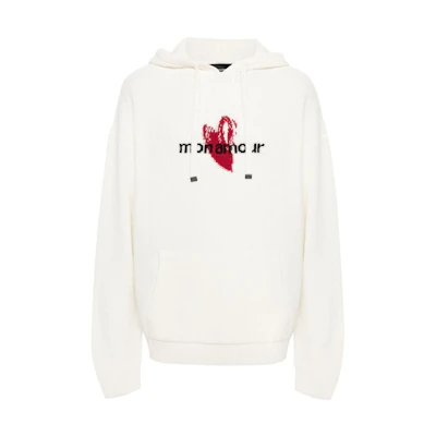 EMPORIO ARMANI FW23 White Heart Letter Hooded Loose Knit Sweater. 3D1MVJ-1M42Z-F130