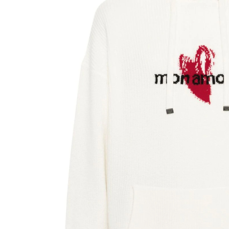 EMPORIO ARMANI FW23  White Heart Letter Hooded Loose Knit Sweater. 3D1MVJ-1M42Z-F130 圖 7
